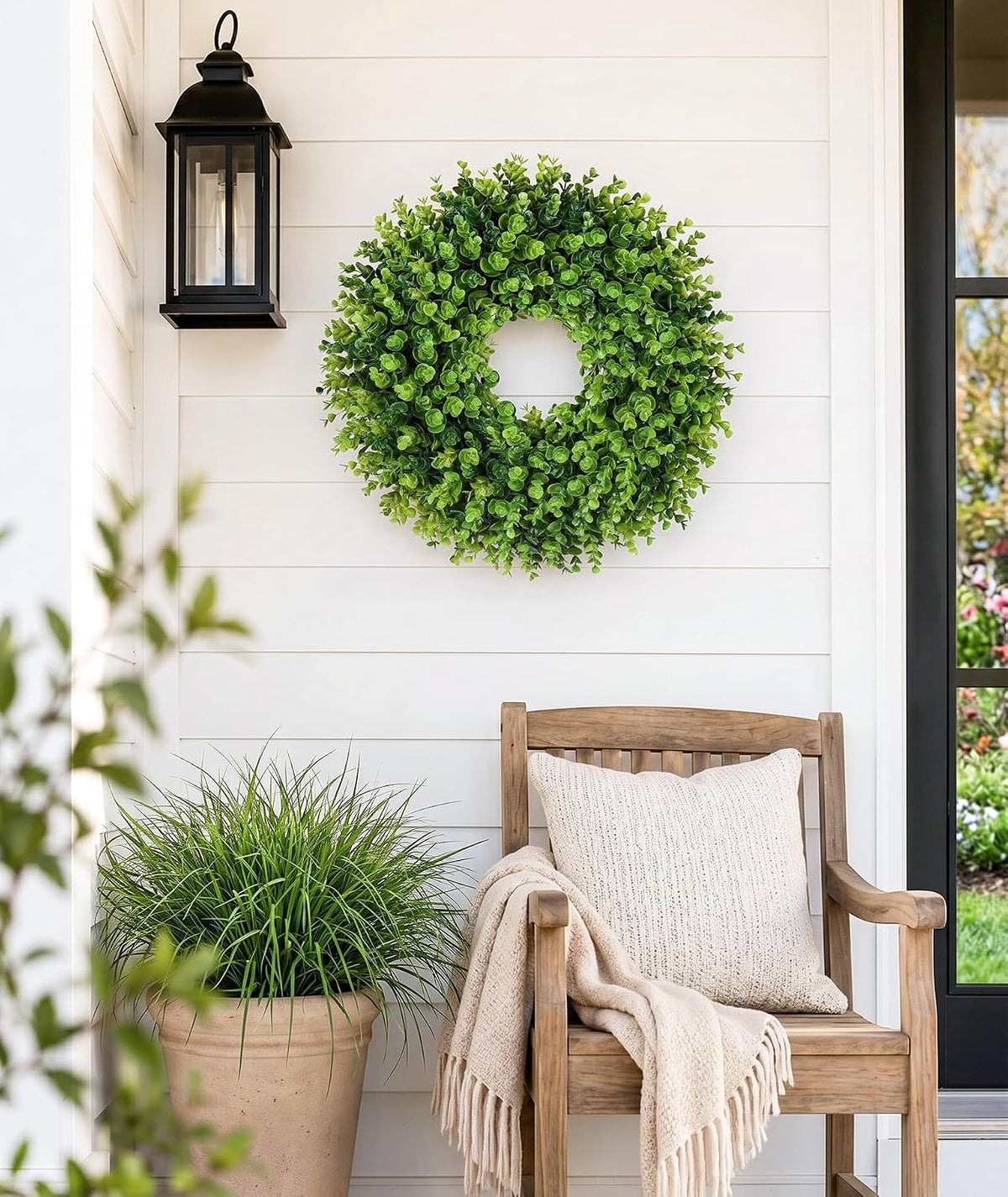 24inch boxwood wreaths for front door all seasons shown in use