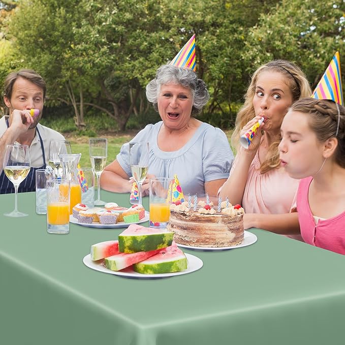 4 Pcs Picnic Table Cover, 54" X 108" Table Cloth Rectangle Table, Disposable Sagegreen Plastic Table Cover, Waterproof Tablecloths for Wedding, Baby Shower Decorations and Birthday Party Supplies