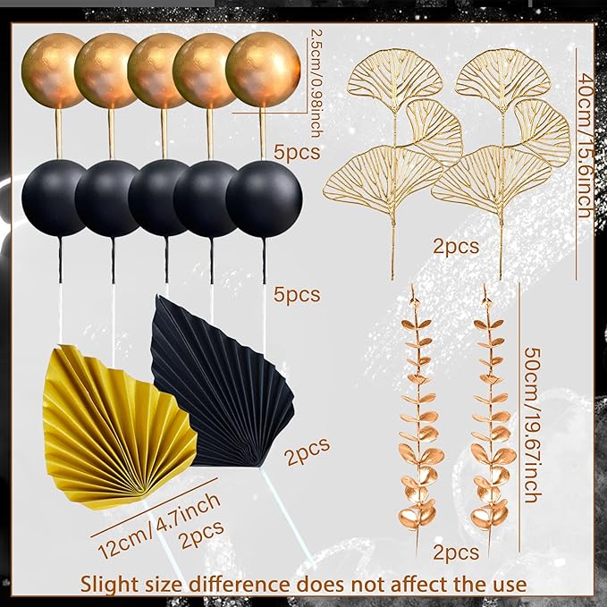 Boho Cake Topper Black Gold Ball Cake Top Man Cake Decorations Roar 1920s Cake Decorations for Baby Shower Party Decorations Wedding Anniversary Party Supplies