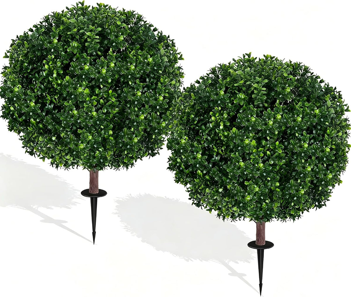 27.5" Artificial Boxwood Topiary Ball Tree, Set of 2 Fake Bushes Shrubs ...