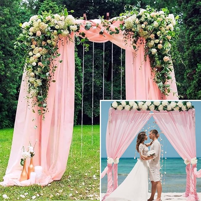 6 Panels Pink Wedding Arch Drapery 28" x 20Ft Wedding Arch Draping Fabric Chiffon Fabric Drape Sheer Backdrop Curtain for Weddings Party Swag Ceremony Birthday Arbor Drapery Reception Ceiling Décor