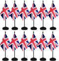 12 Pack United Kingdom Desk Flags Set, UK Small Mini Table Office Flags With 12" Solid Black Pole, Black Base and Spear Top, Miniature Desktop Flag, Home Decoration, Office Decoration, Festival