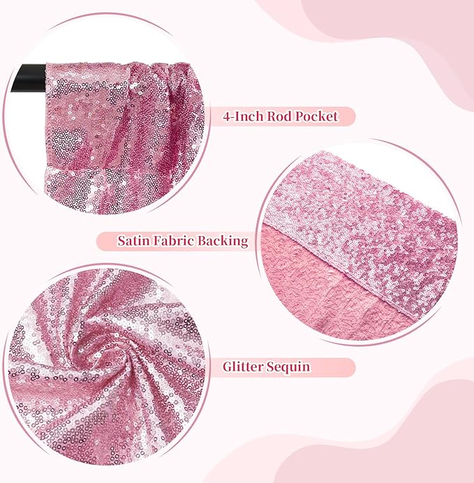 SquarePie Sequin Backdrop Less Transparent Background Sparkly Curtain for Wedding Party 10FT x 10FT Fuchsia Pink