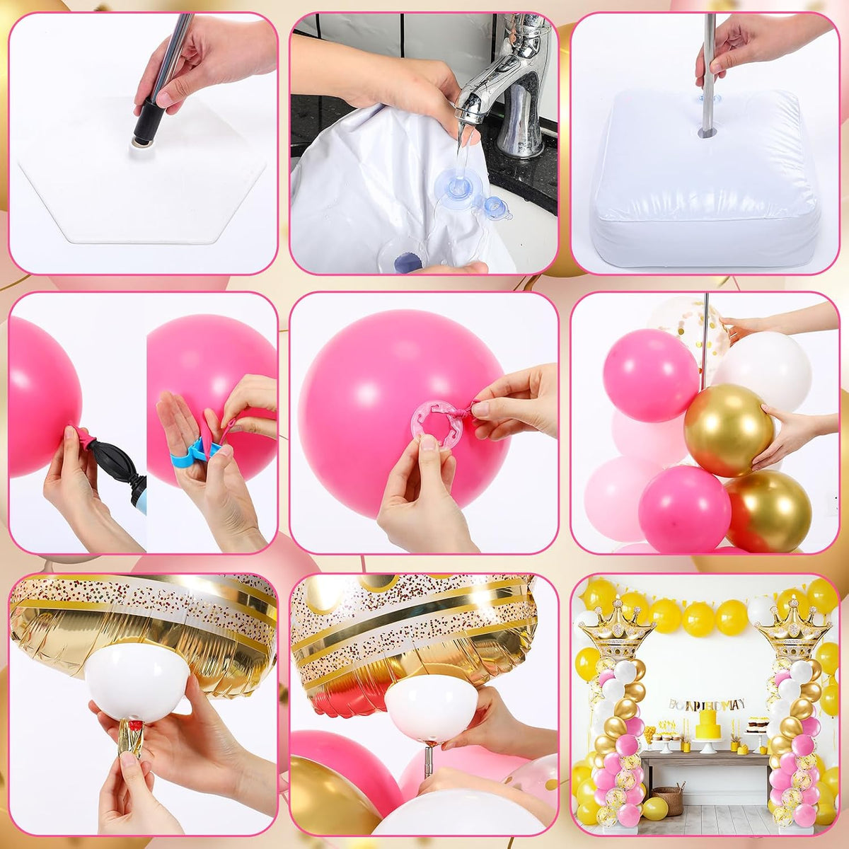 kasyat 2 sets princess party balloon column stand shown in use