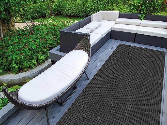 Ottomanson 2'7" x 40' Hallway Runner with Scraper Pile - Extra Durable Non-Slip Rug Mat for Indoor & Outdoor Use - Ideal for Kitchen, Entryway & Garage - High-Traffic Carpet, Black