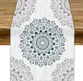 Boho Flower Table Runner, Bohemian Turquoise Mandala White Teal Floral Kitchen Dining Table Runners for Indoor Outdoor Home Party Holiday Decor, 13x60inch