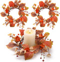 Suncalla Fall Candle Rings Wreath with Artificial Berry Leaf Acorn Wreath for Mini Candle Rings Thanksgiving Fall Wedding Rustic Seasonal Decoration(6.5'' Inner,Eucalyptus Berry,1 Pc)