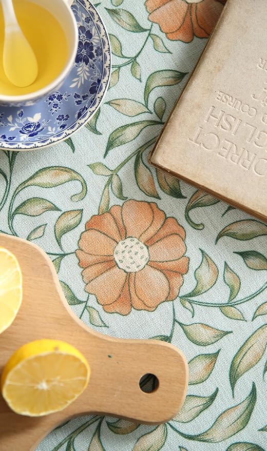 patdrea Designer French Linen Blue Tablecloth for Rectangle Table,Vintage Floral Table Cloth,Colorful Decoration Fall Cover Kitchen Dining for Thanksgiving,Tea Party,Christmas,55"x71"-Wensel