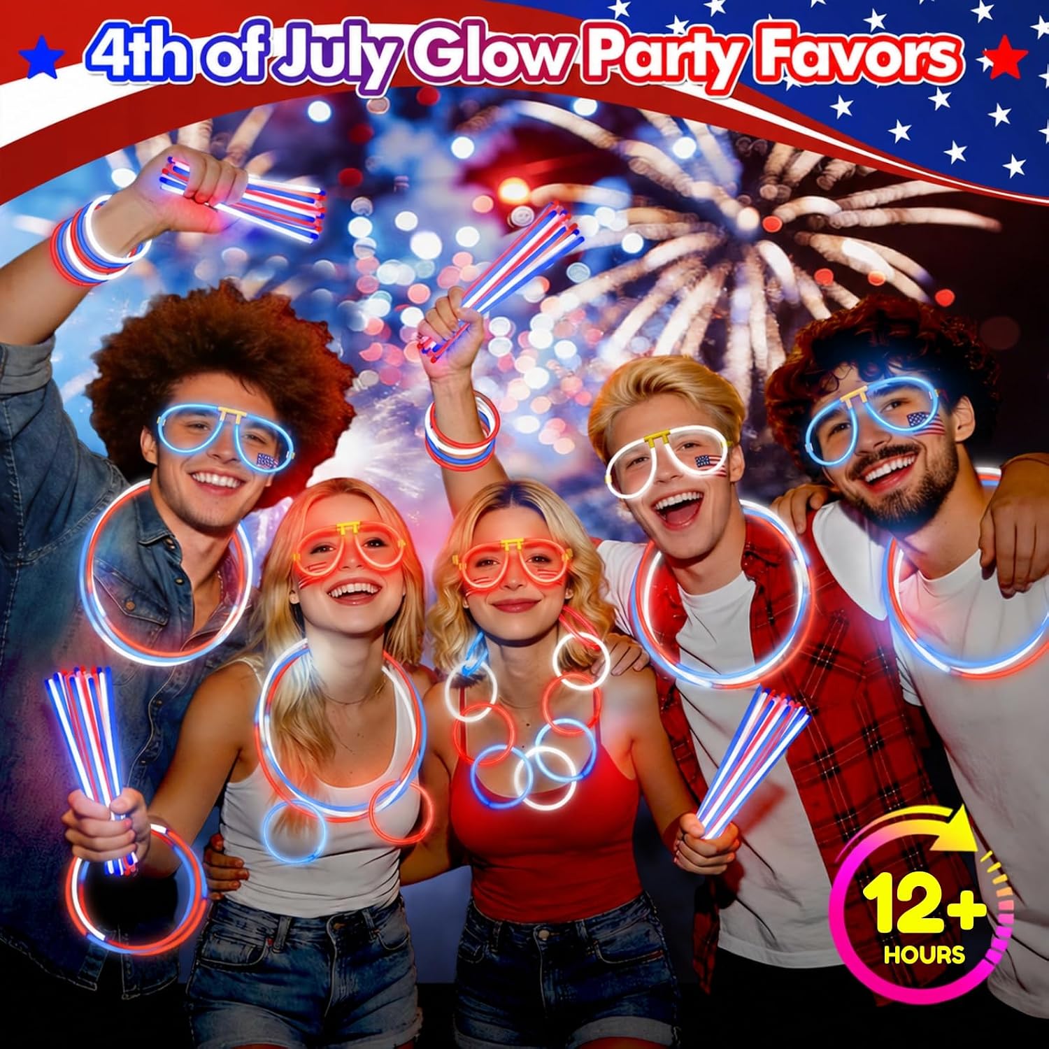 BUDI 467Pcs Glow Sticks Party Favors for Kids Adults Glow in the Dark Party Supplies 4th of July Accessories Neon Decors 200 GlowSticks Bulk 8 Colors 8 Inch & 267 Connectors Necklace Bracelet Glasses
