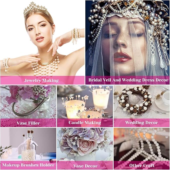 600pcs White Pearl Beads Bulk,8mm Round White Pearl Beads for Craft Loose Fake Pearl beads with Holes for Bracelets Necklaces Jewelry Making Crafts Pearl Bead Handle Chain Decorations and Vase Fillers