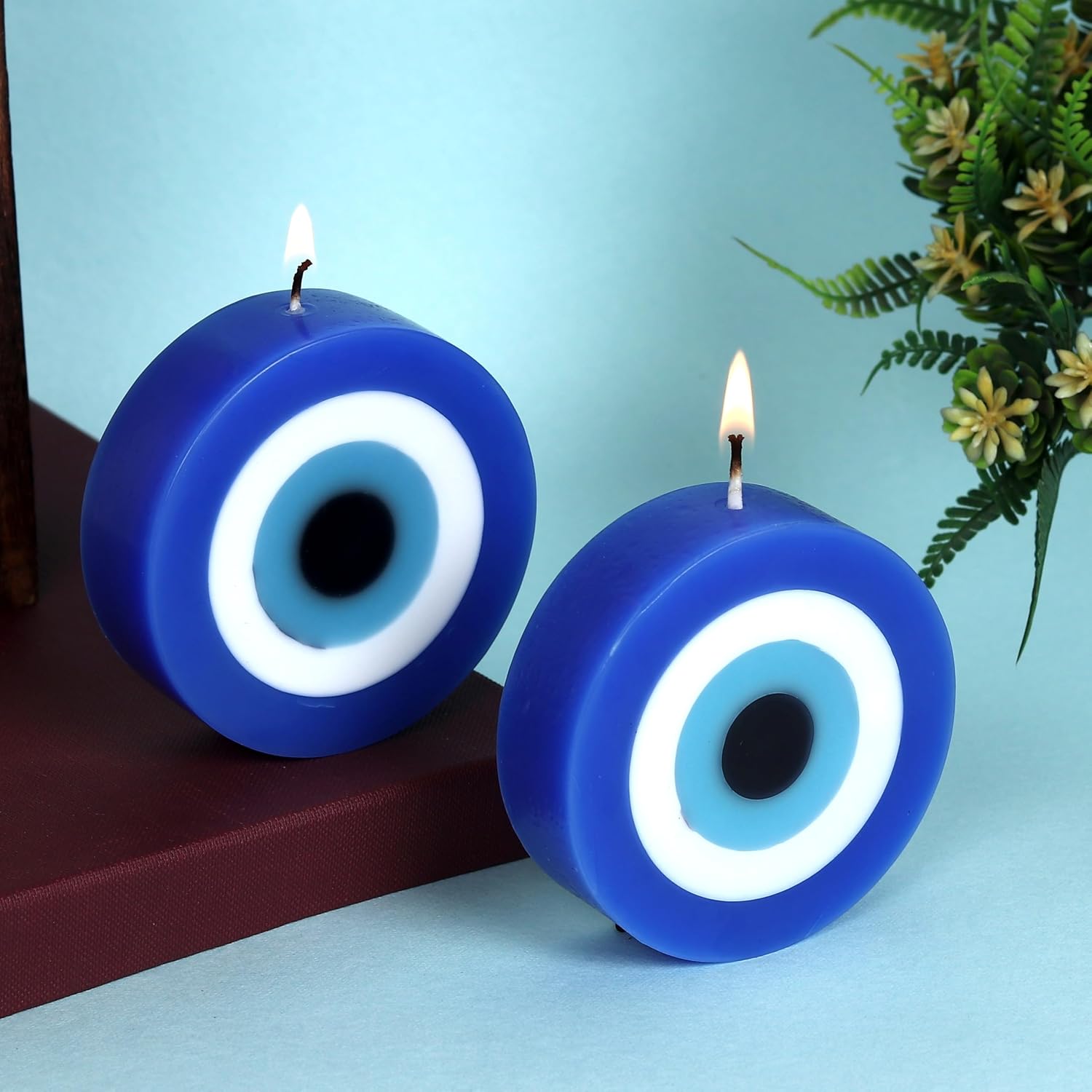 PROSPERRO LUMO by Parkash Candles Blue Evil Eye Candle Gift Nazar Home Decor Handmade Candles Desk Sculpture Decoration for House || Bedroom || Living Room || Set of 2 (Evil Eye - Round)