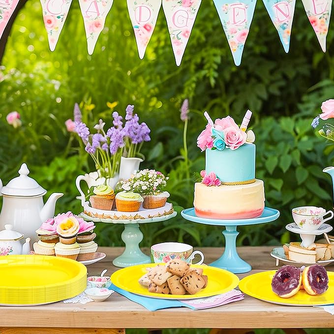 50 Pcs Party Decorations, 12.2'' X 10.2'' Oval Large Paper Plates, Yellow Disposable Paper Plates, Heavy Duty Paper Plates for Birthday Party Wedding Picnic Baby Shower Barbecue Holiday Daily Use