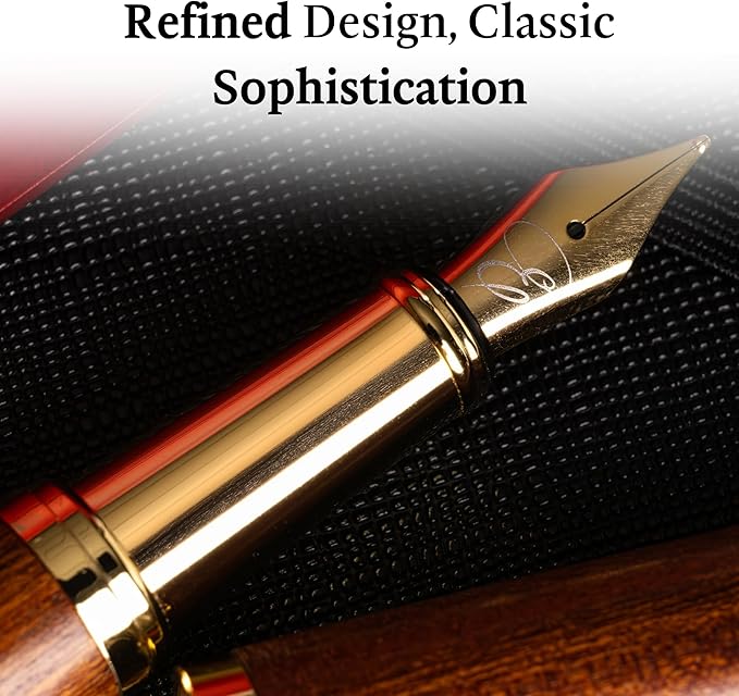 Ellington Pens Elegant Wood Fountain Pen Set – Includes Wooden Pen Box, Ink Converter, 6 Ink Cartridges, and Gift Box – Writing, Calligraphy