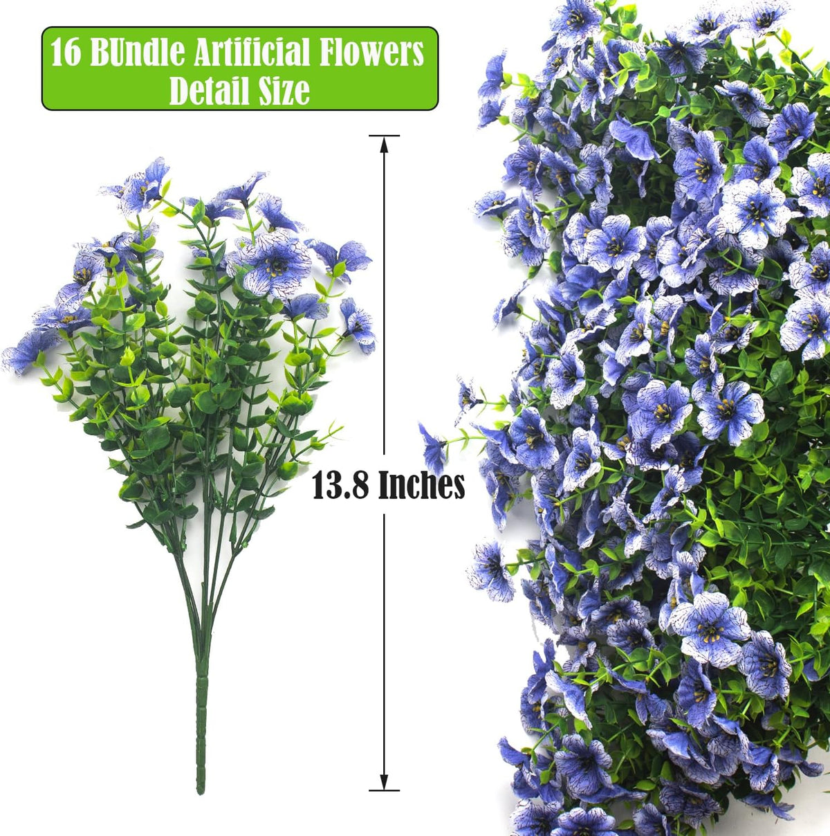 Grunyia Artificial Fake Flowers for Outdoor Spring Decoration, 16 Bundles Fau...