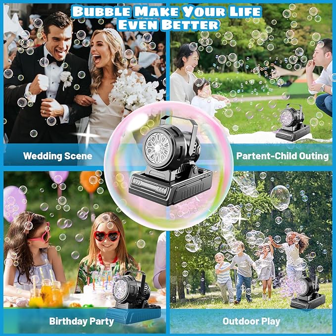 SHCKE Automatic Bubble Machine 10 Holes Bubble Blower,Plug in or Battery Operated Portable Bubble Maker,20000+ Big Bubbles Per Minute Bubbles for Outdoor Wedding Birthday Easter Party