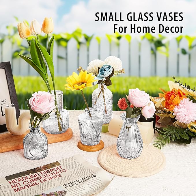 Glass Bud Vase Set of 30, Clear Bud Vases in Bulk, Small Flower Vases for Table Centerpieces, Mini Vintage Vases for Rustic Wedding Party, Bridal Shower, Home Decoration (30 Pack)