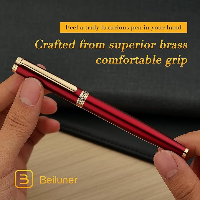 BEILUNER Red Fountain Pen,Stunning Luxury Pens with 24K Gold Finish, Gorgeous 24K Gilded Nib(Medium), Fancy Pen Gift for Men&Women -Ink Converter-Elegant,Professional,Office,Nice Pen for Writing