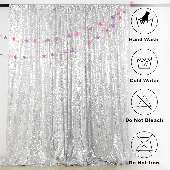 ShinyBeauty Silver Sequin Backdrop 10x10FT, Seamless, Non-Through, Includes 1pc, for Photography, Wedding, Baby Birthday Party, Event Decoration