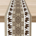 Ethnic Table Runner, Rustic Farmhouse Boho Indian Bohemian Elephant Aztec Tribal Print Beige Table Center Decor for Home Kitchen Dining Patio Holiday Party Indoor Table Decorations, 13"x72" Inch