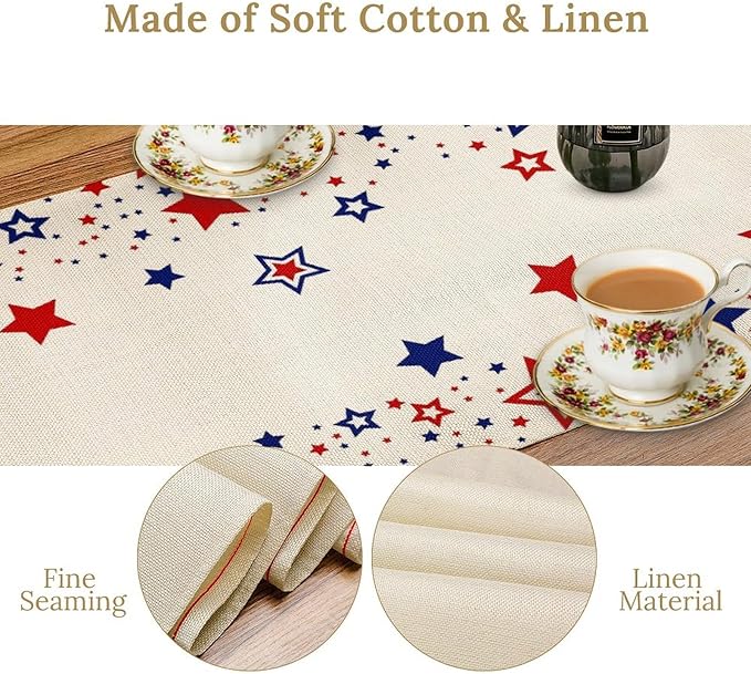 4th of July Table Runner, American Stars Patriotic Independence Day Table Runner for Indoor Outdoor Party Home Kitchen Dining Table Decor, Blue Red, 13x70inch