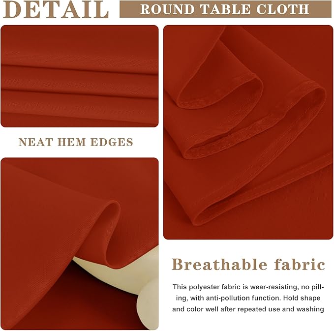 Fitable 6 Pack Rust Round Tablecloths - 108 Inches in Diameter - Stain Resistant and Washable Fall Table Clothes, Polyester Fabric Table Covers for Wedding, Party, Banquet, Formal Events
