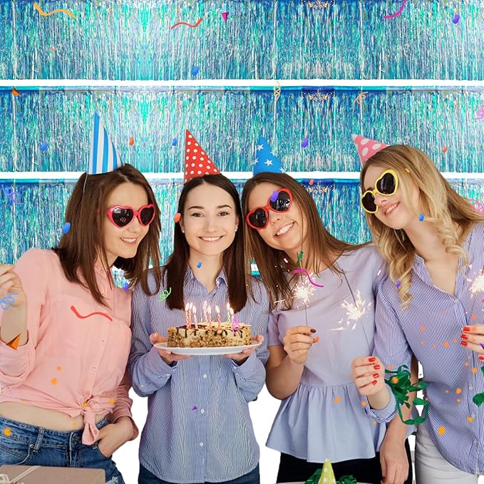 Iridescent Birthday Decorations Tinsel Garland Parade Float Decorations for Trailer 4Pack 12FT Christmas Party Decor Ceiling Fringe Banner Silver Backdrop for Streamers Party Decorations