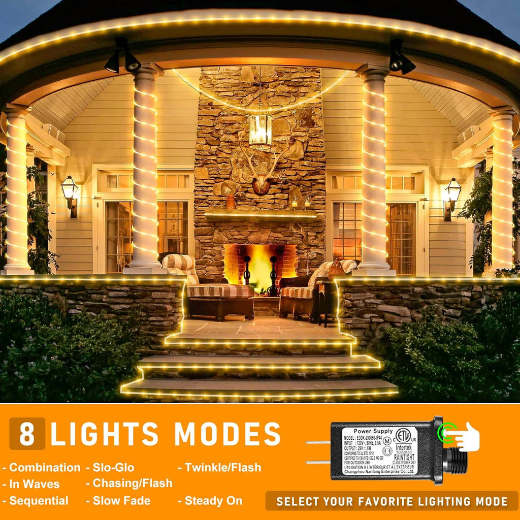 66FT 200 LED Rope Lights for Outside, Warm White Christmas Lights Outdoor | Plug in Connectable Flexible Tube Lights Indoor for House Bedroom Patio Pool Landscape Camping Party Decorations