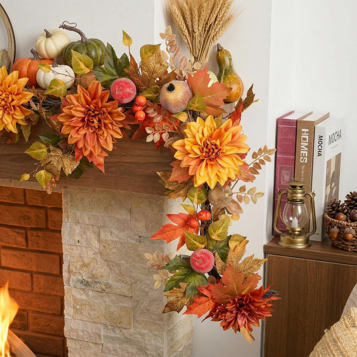 valery madelyn 6ft pre-lit fruits & dahlia fall shown in use