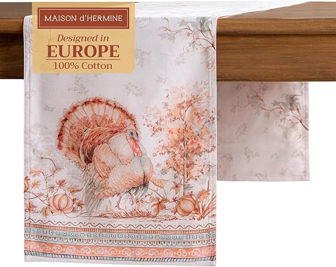Maison d' Hermine Table Runner 100% Cotton Double Layer Table Runners 72 inches Long for Thanksgiving Christmas Decorations Home Kitchen Dining Party Wedding (Giving Thanks, 14.5" x 72")