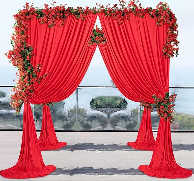 Outpain 30 ft x 8 ft Red Backdrop Curtain Panels, 6 Panels 5 ft x 8 ft Wrinkle Free Polyester Photography Backdrop Drapes, Wedding Party Home Decoration Supplies