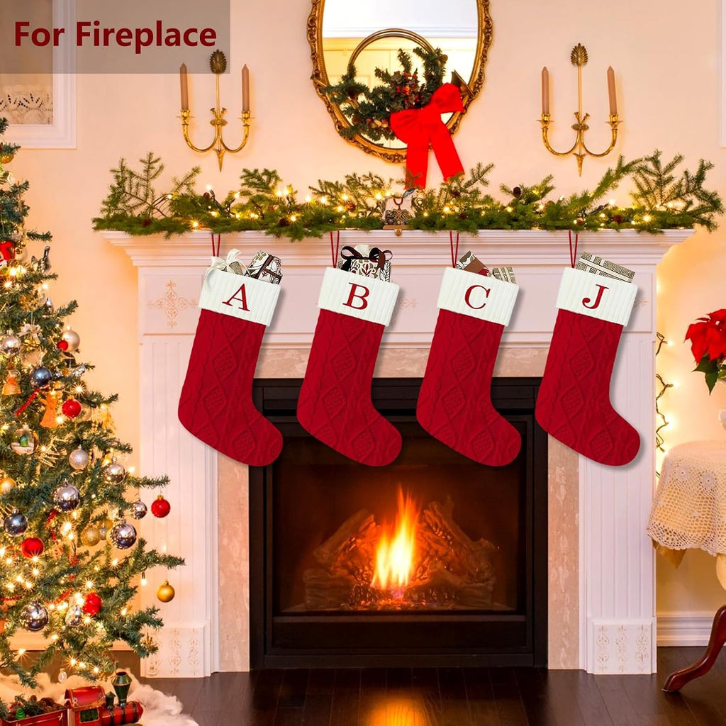 Senneny Christmas Stockings with Initials, 20” Large Embroidered Monogram Knitted Stockings for Family, Kids, Xmas Holiday Party Gifts & Decoration for Fireplace, Letter J