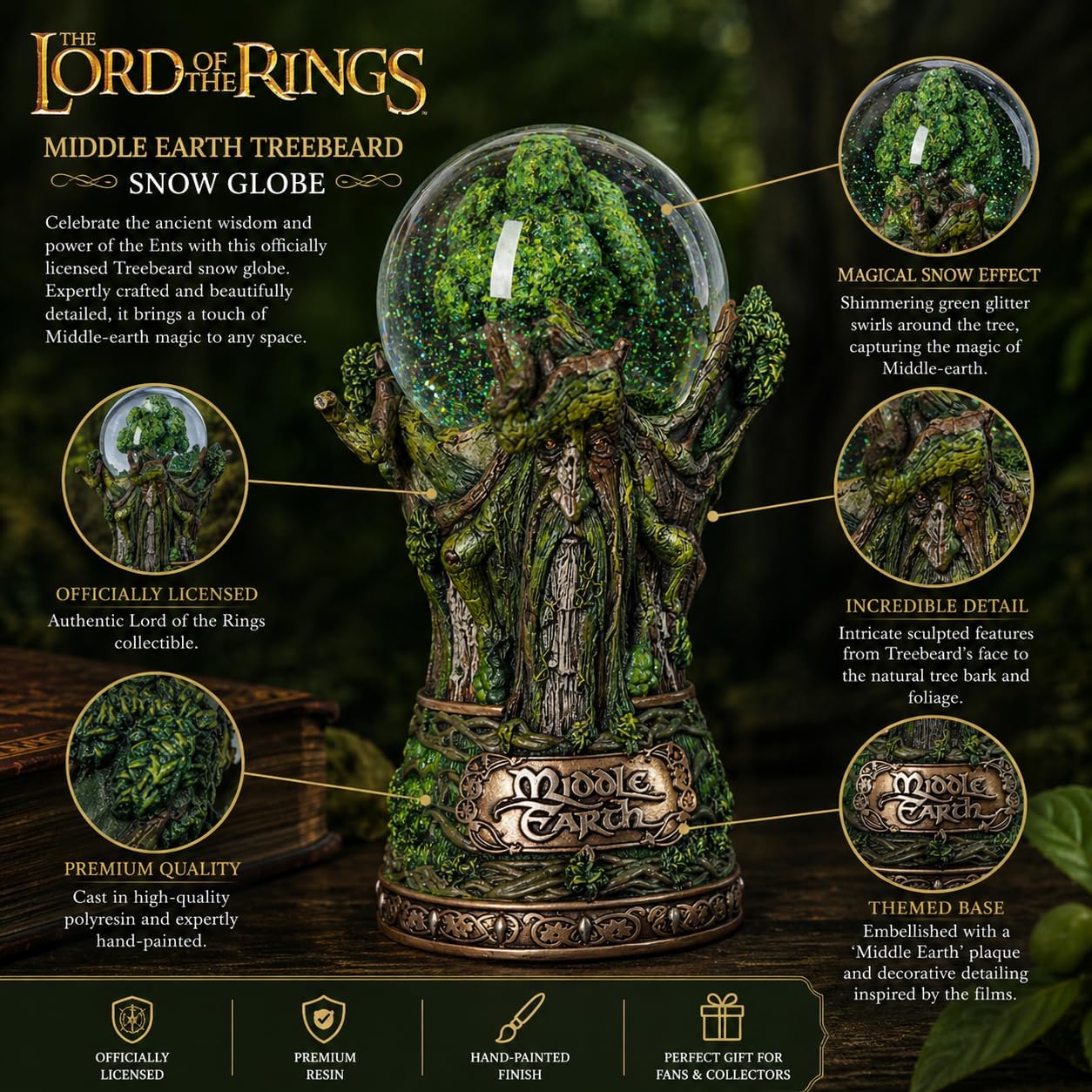 Nemesis Now Lord of The Rings Snow Globe, Middle Earth Collectible, Officially Licensed, Hand-Painted Resin, 19cm - Treebeard