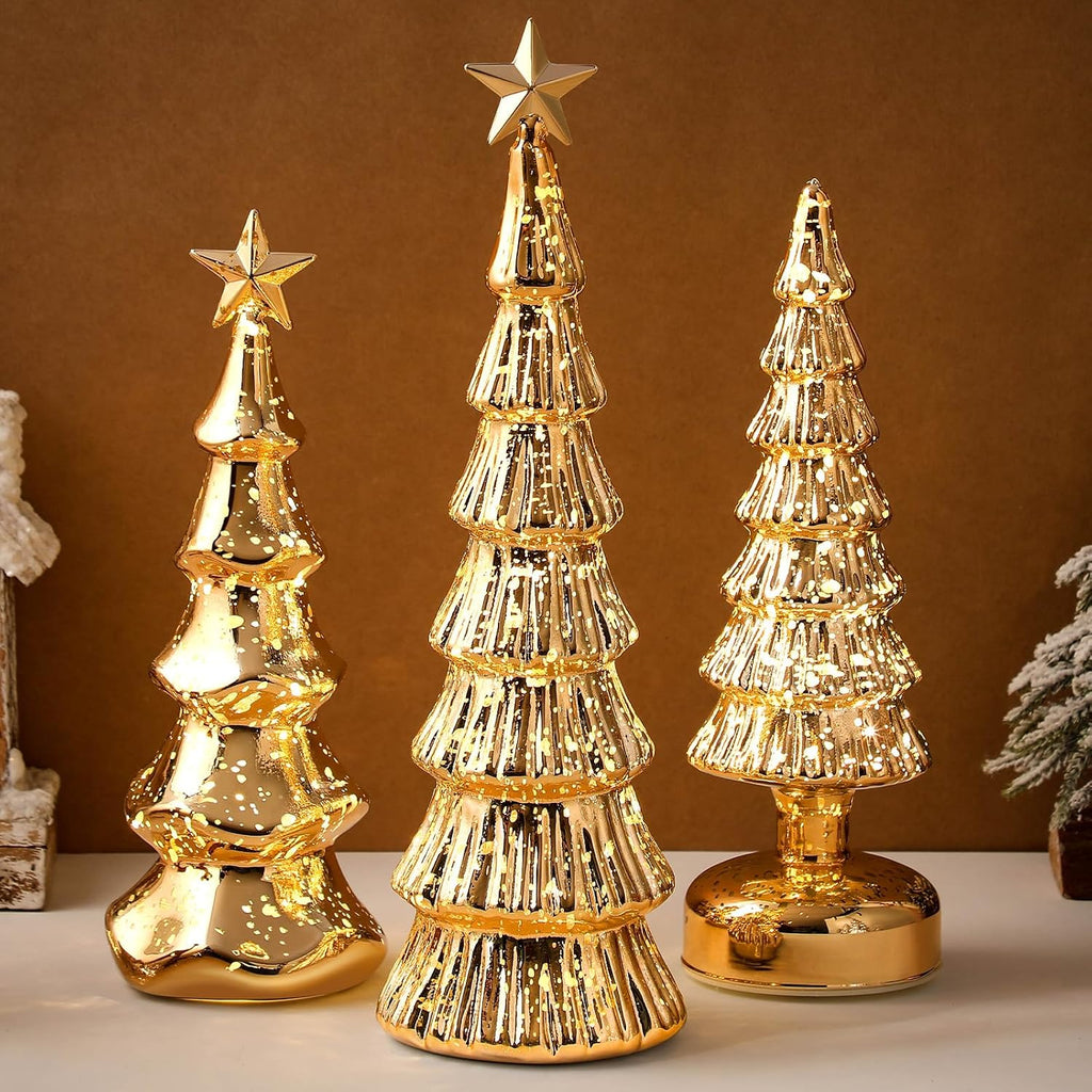 funnymoom 3 pack glass christmas trees light up, main product view
