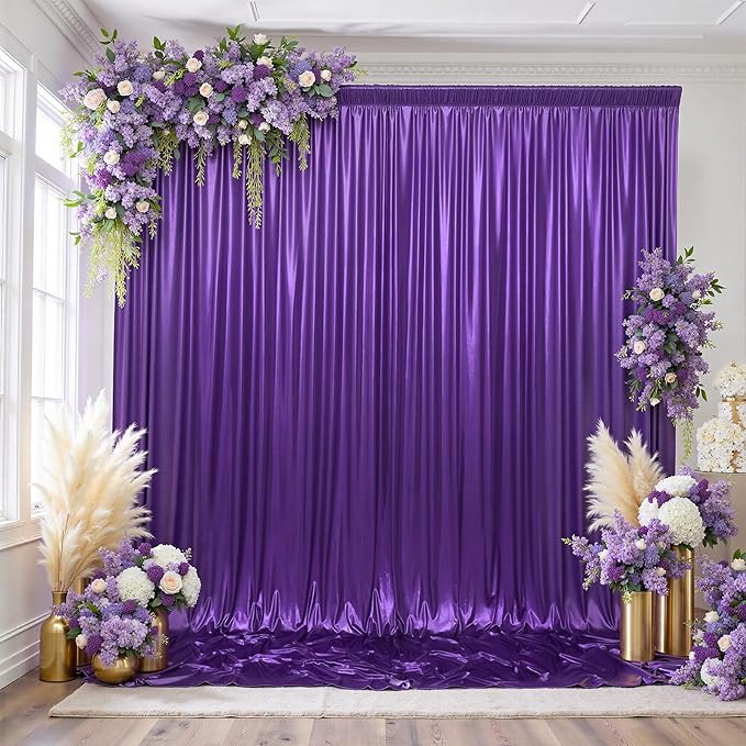 gogoparti 10x10FT Purple Sequin Backdrop Curtain - 2 Panels of 5x10FT Wrinkle-Free Glitter Drapes for Photography, Birthdays, Weddings & Graduations