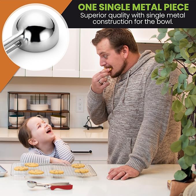 Spring Chef Red Small 1 Tbsp Stainless Steel Cookie Scoop for Baking - Multifunctional Melon Baller - #60 Cookie Dough Scoop with Trigger Release for Ice Cream, Protein Ball - Fruit Scooper and Baller