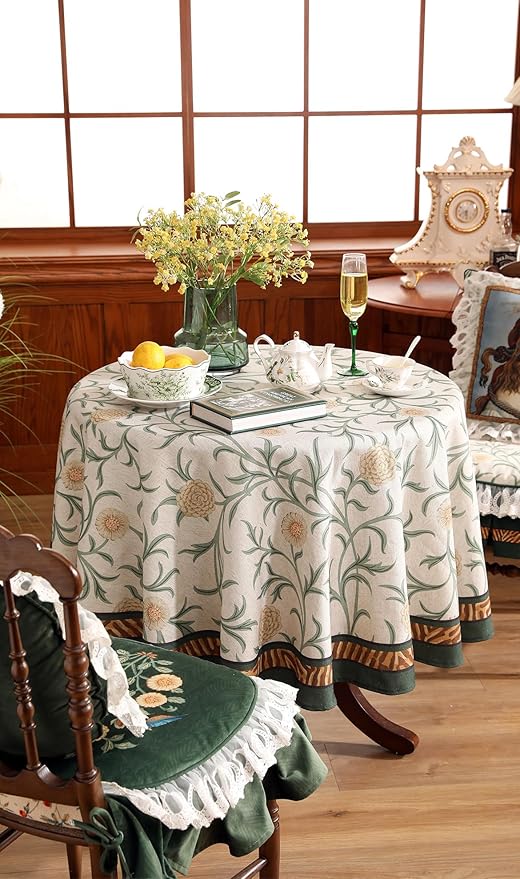 patdrea Designer Idyllic Linen Round Tablecloth,French Table Cloth with Floral Pattern,Provencal Decoration Tablecloths for Kitchen Dining,Christmas,Thanksgiving,Diameter 67"-Littledaisy
