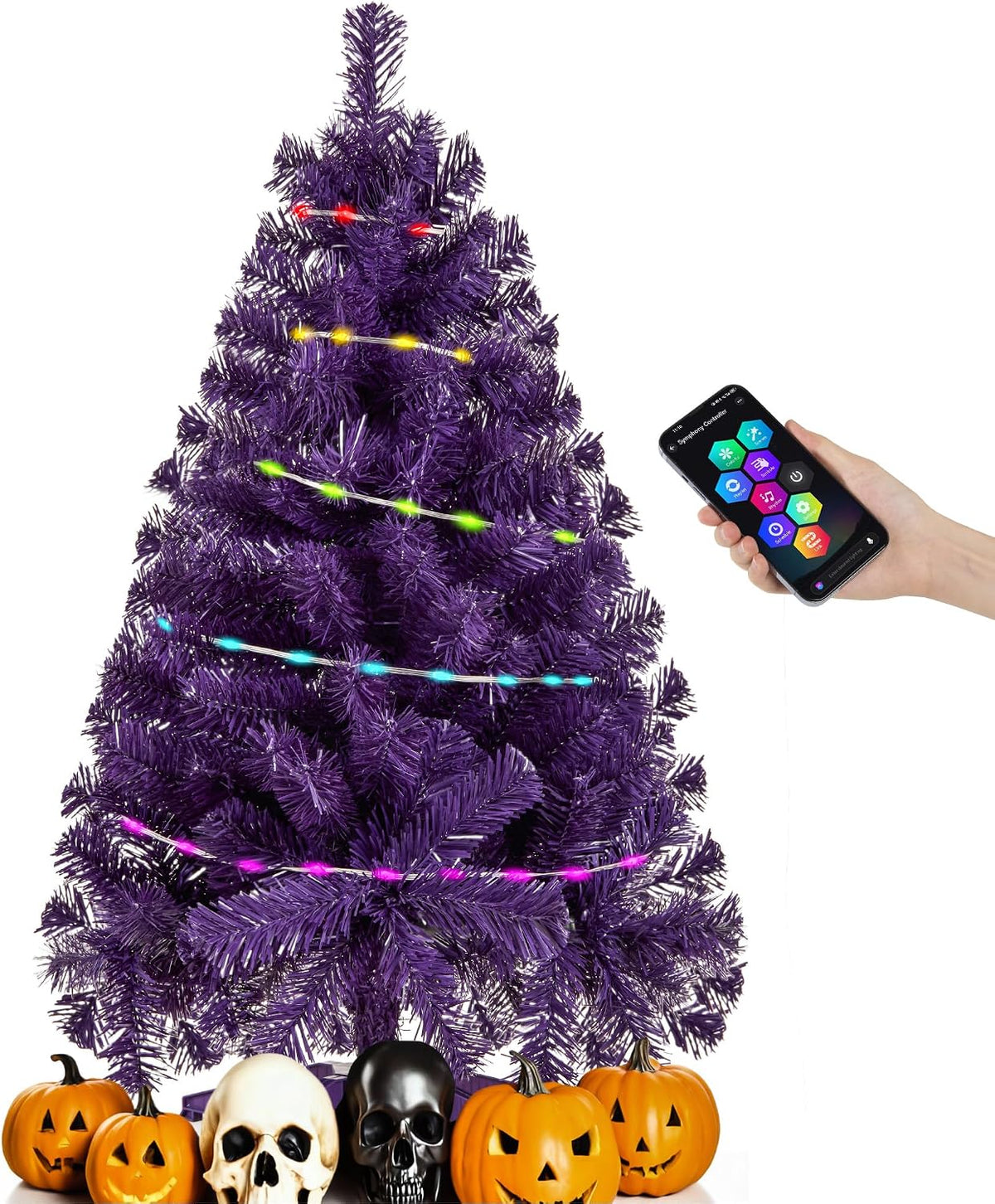 Purple 3ft Christmas Tree with Lights, Halloween 36inch Artificial Small Tree...