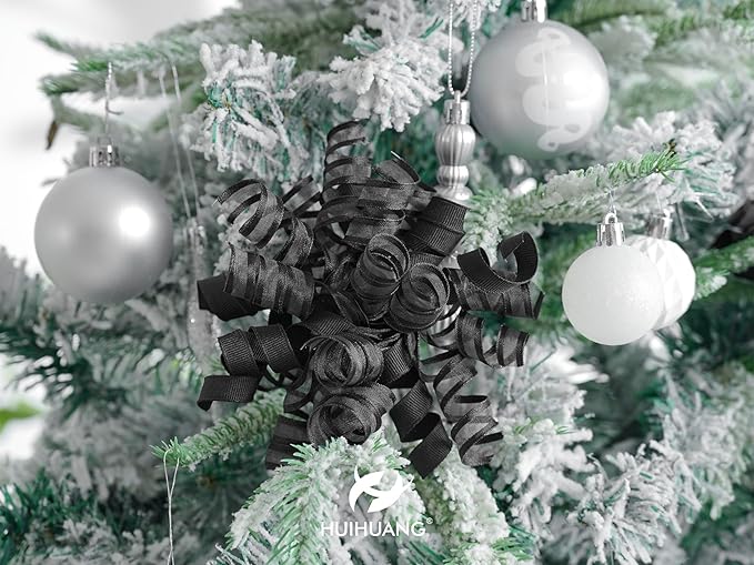 HUIHUANG Black Bows for Gift Wrapping Curly Gift Bow 5 inch x 8 Counts Self-Adhesive Ribbon Bows for Presents, Paper Bag, Party Favors, Wrapping Accessories, Holiday Wedding Decoration