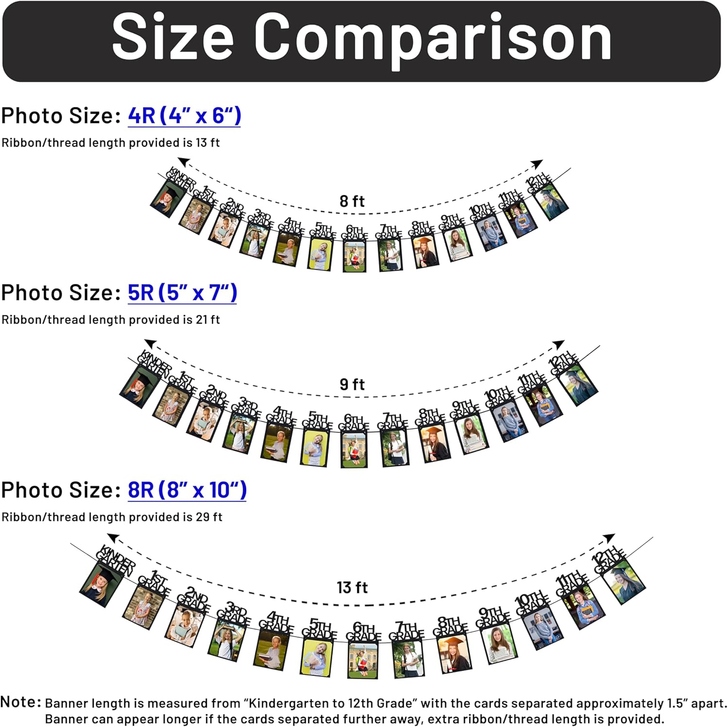 PartyHooman Graduation Photo Banner K-12, Kindergarten to 12th Grade for Middle/Junior, High/Senior Graduation Decorations 2026 | Class of 2026 Party Decorations |Pictures Party Supplies (Pre-strung)