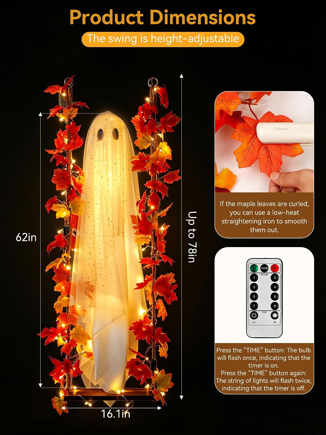 AYGXU Halloween Decorations Outdoor Indoor-5.3ft Hanging Ghost Decor with a M...