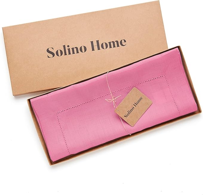 Solino Home Linen Table Runner 36 Inches - 100% Pure Linen Flamingo Pink Hemstitch Table Runner 14 x 36 Inch Ideal for Dresser and Coffee Tables - Halloween - Classic Hemstitch