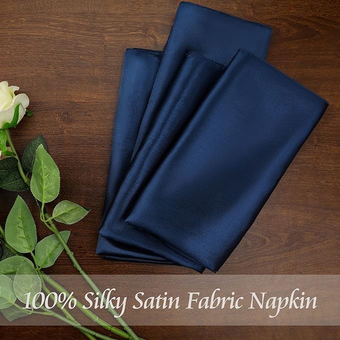 Manyshofu 50 Pieces Navy Blue Satin Napkins - 12x12 Inches Cloth Napkins, Square Satin Fabric Napkin Set - Elegant & Smooth Table Napkins for Wedding Dinner Party Lunch Banquet Decoration