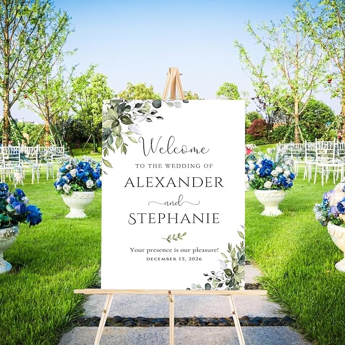Welcome to Our Wedding Sign With Stand - Floral Wedding Decorative Signage for Engagement Party