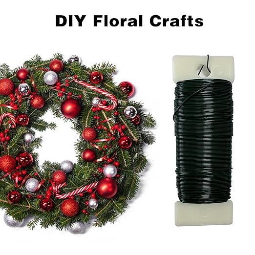 Green Floral Wire 1 Pack 38 Yards 22 Gauge Flexible Paddle Craft Wire for Wreath Making, Christmas Tree, Floral Arrangements and DIY Crafts