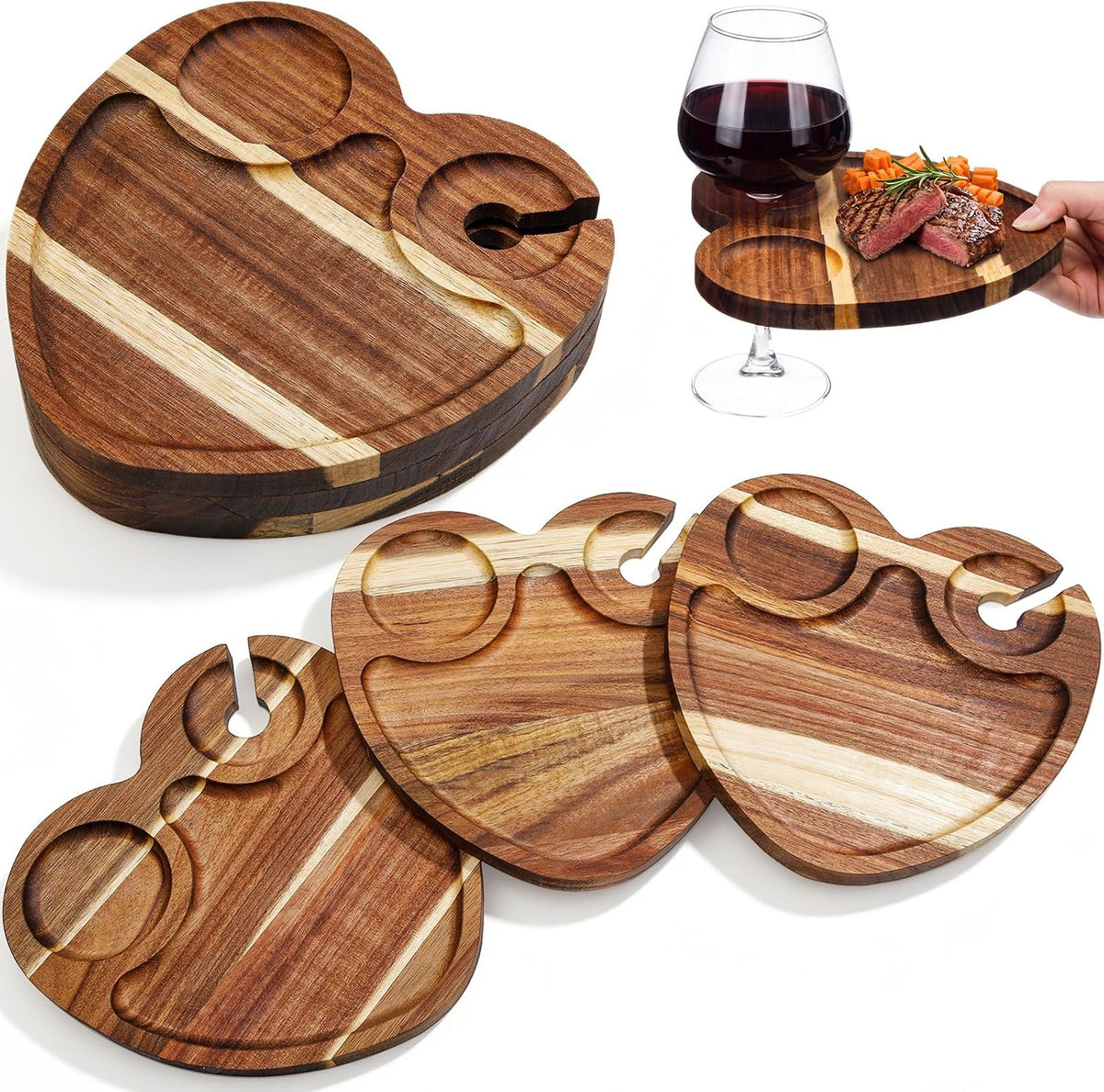 SiliFine 6 Pcs Wine Appetizer Plates with Wine Glass Holder, Heart