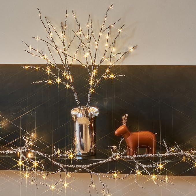 Fudios Lighted Branches with Ice Timer 100 LED 32IN, Artificial Tree Branch with Lights for Home Bedroom Fireplace Mantle Christmas Holiday Decoration