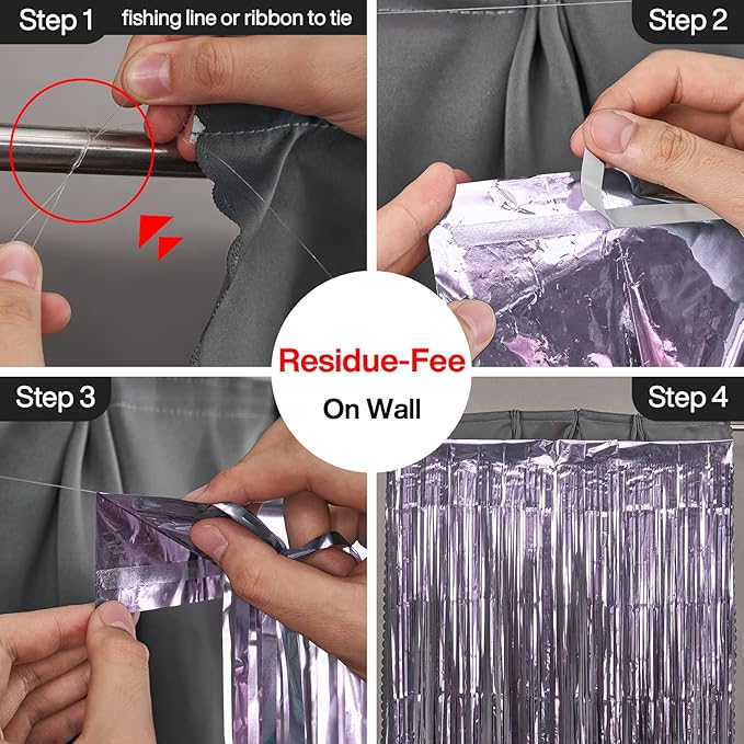 ParyWoo Light Purple Streamers 2pcs Tinsel Backdrop 8.2FT Metallic Lavender Foil Fringe Streamer Curtains Photo Booth Backdrop for Halloween Baby Shower Bachelorette Wedding Party Decorations