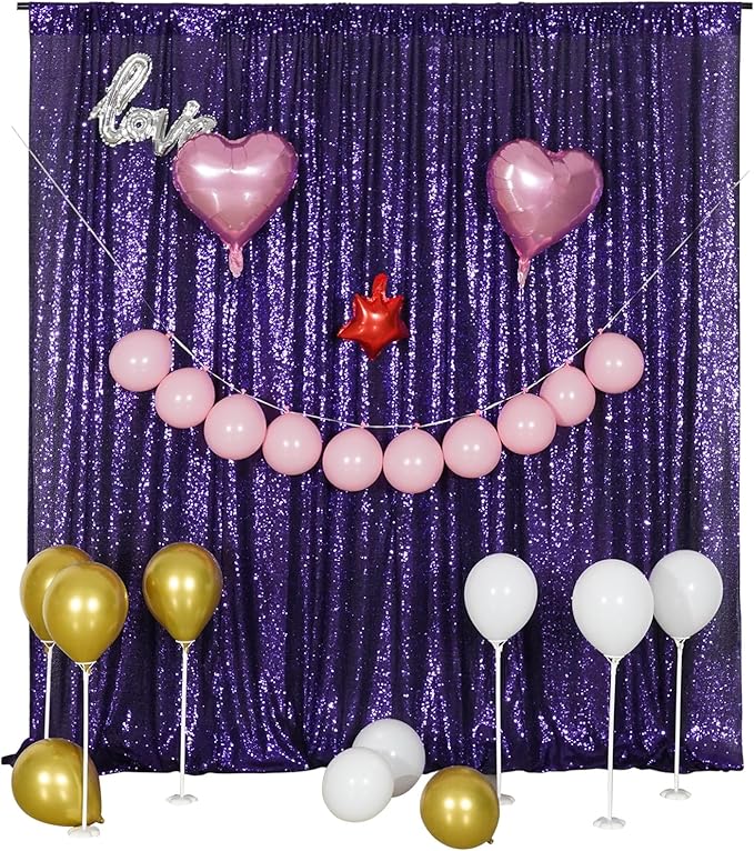 Poise3EHome Purple Sequin Backdrop,8FT x 10FT Sequin Photography Backdrop Curtain for Party Decoration, Purple