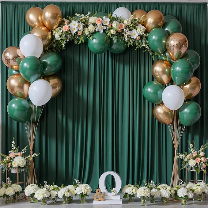 40 ft x 10 ft Wrinkle Free Hunter Green Backdrop Curtain for Parties, Polyester Dark Green Photo Backdrop Drapes 8 Panels 5x10ft for Baby Shower Wedding Birthday Party Photography Curtains