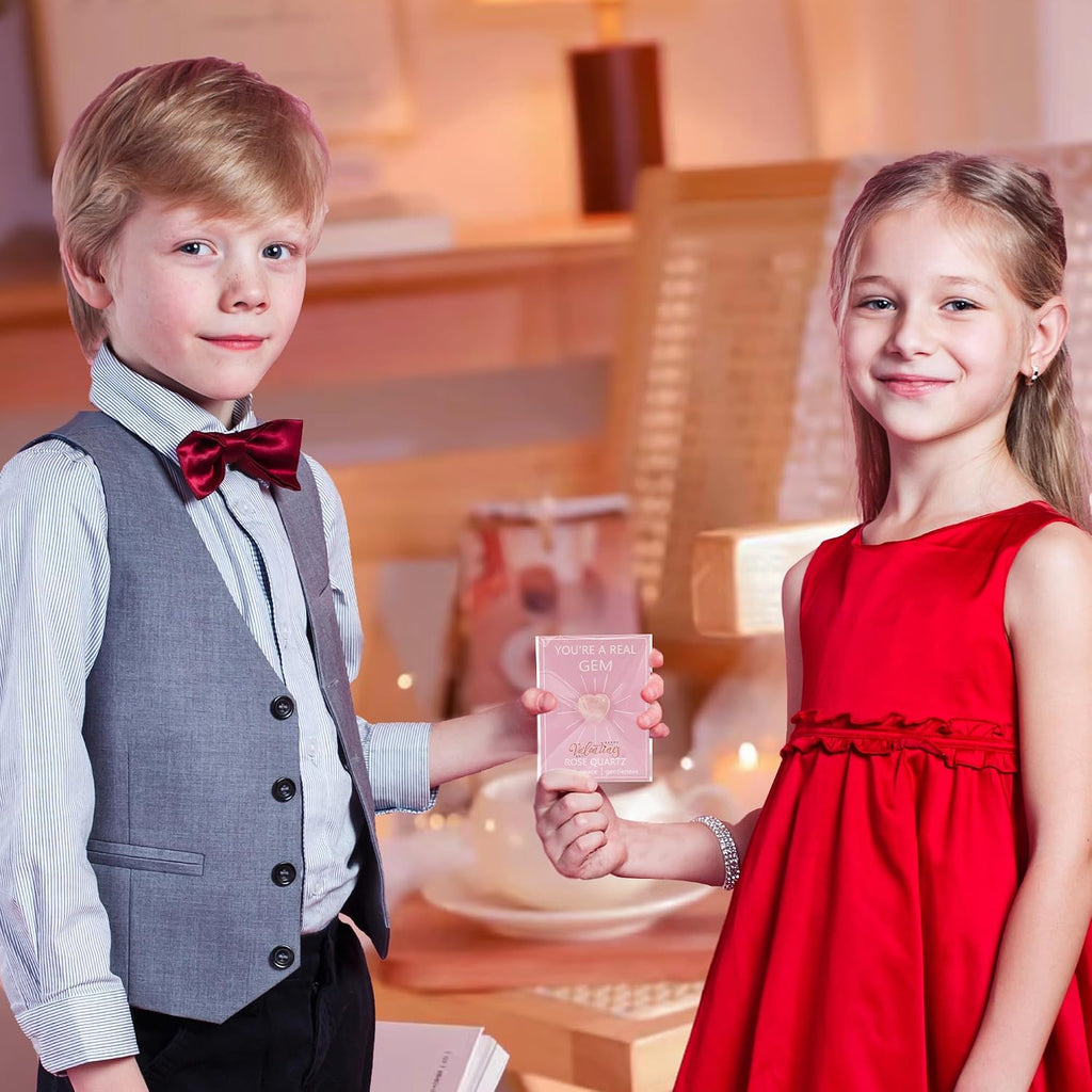 28 pcs Valentines Day Gifts for Kids-Valentines Day Cards for Kids School classroom,valentines heart Crystals with Cards,valentine exchange party favors for kids boys girls,Valentines goody bag filler